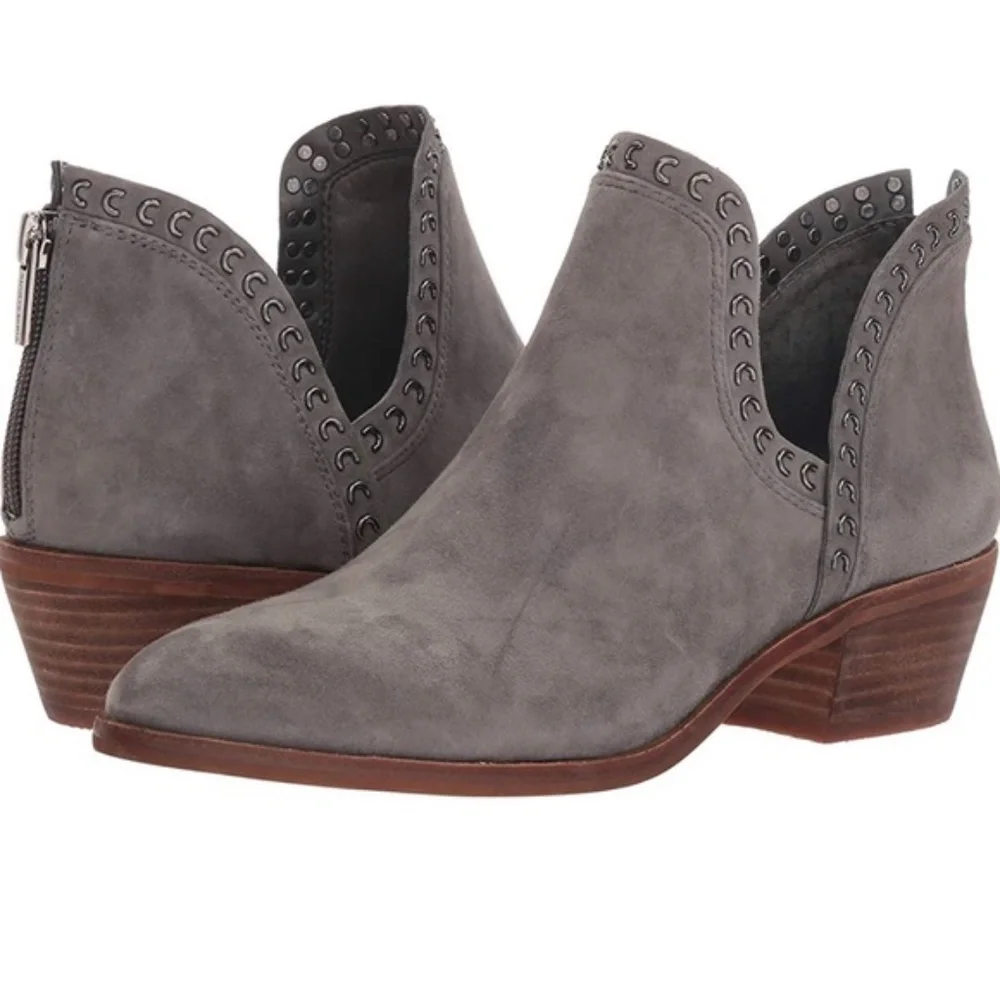 Vince Camuto Gray Suede Prafinta Studded Ankle Booties - Picture 2 of 10
